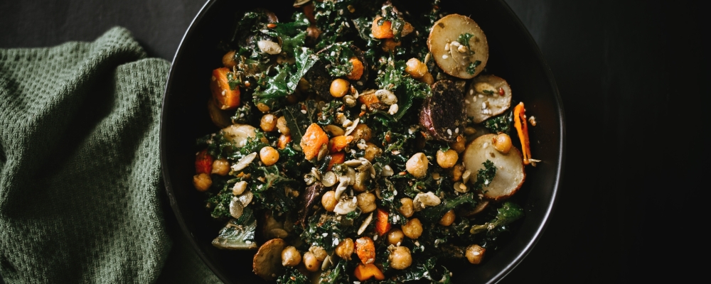 Roasted New Potato, Kale and Feta Salad with Avocado