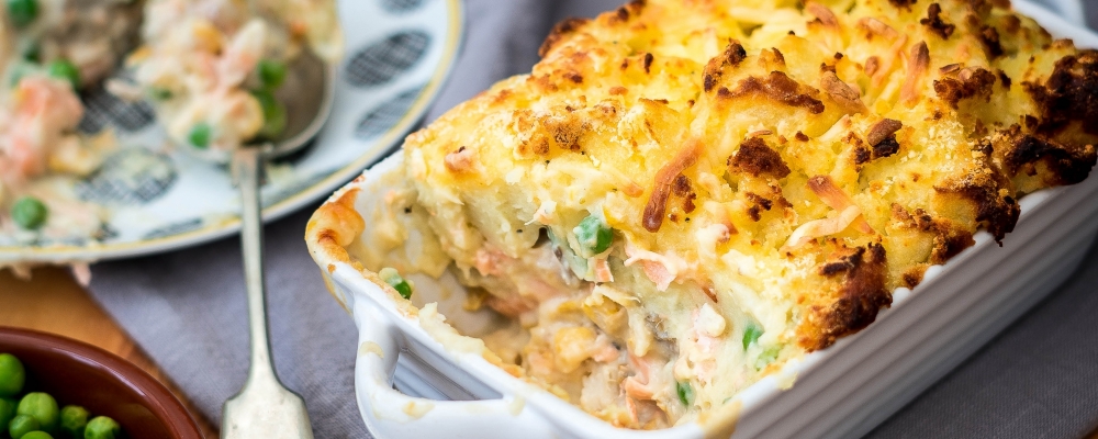 Fish Pie with a Smoked Cheese Potato Crust