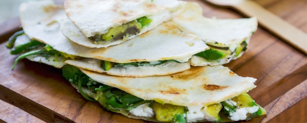 Spinach Avocado and Goats Cheese Quesadillas