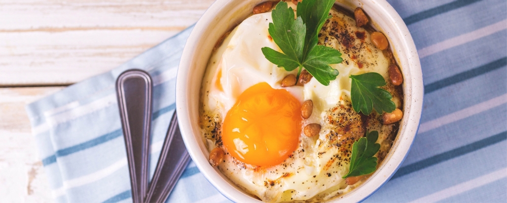 Cocotte Eggs with Kale and Corned Beef