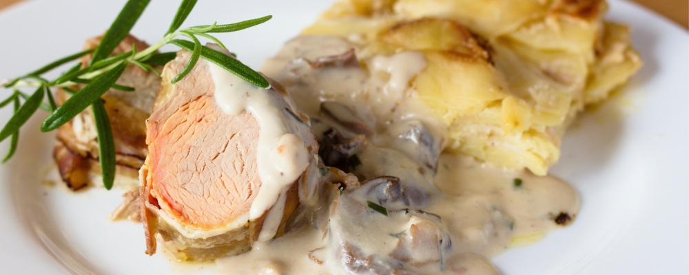 Tenderloin of Pork with Wild Mushroom Madeira and Tarragon Cream