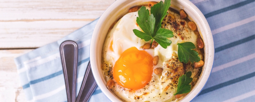 Cocotte Eggs with Kale and Corned Beef