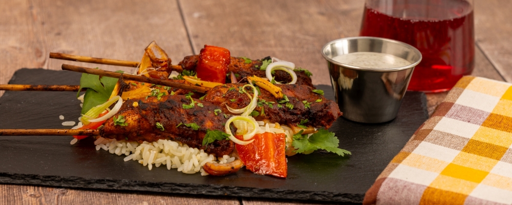 Tandoori Chicken Skewers with Smoked Onion Rice