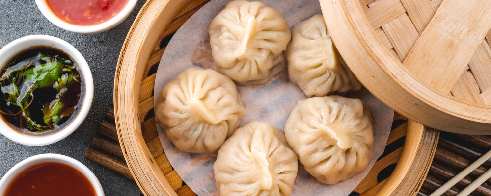 Pork and Prawn Dumplings with Aromatic Dipping Sauce