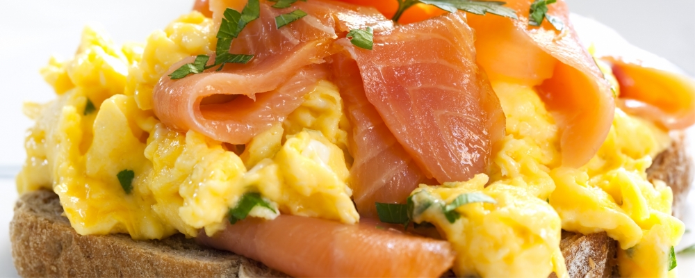 Sour Dough Croute, Scrambled Egg and Smoked Salmon, Lobster Hollandaise