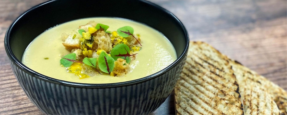 Cream of Celeriac and Shropshire Blue Cheese Soup