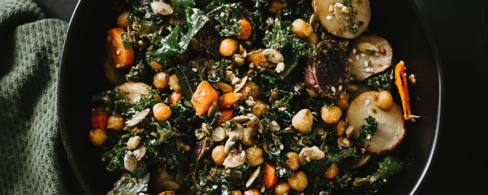Roasted Sweet Potato, Kale and Feta Salad with Avocado