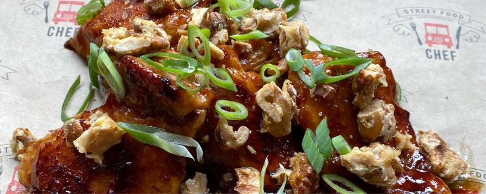 Roasted Garlic and Miso Glazed Chicken Thighs with Caramelised Walnuts