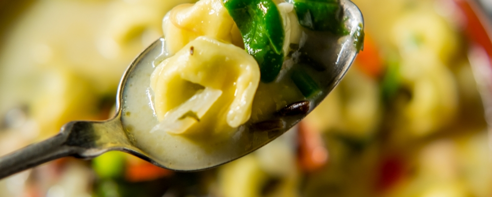 Mushroom Tortellini with Chicken Velouté finished with Tarragon