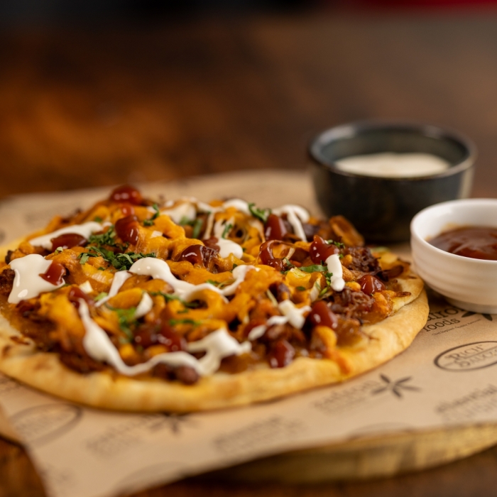 Caramelised Onion BBQ Pulled Pork Flatbread