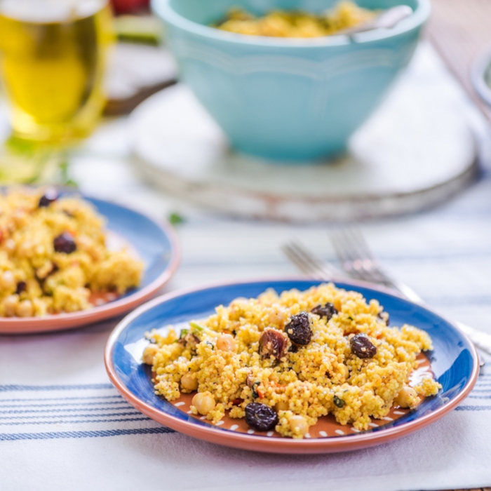 Chermoula Spiced Vegetable Couscous with Dried Fruits