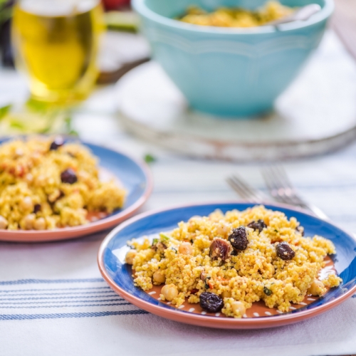 Chermoula Spiced Vegetable Couscous with Dried Fruits