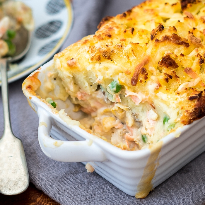 Fish Pie with a Smoked Cheese Potato Crust