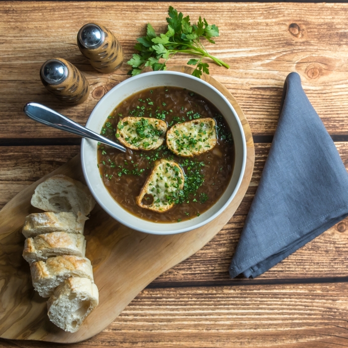 French Onion Soup with Gruyère Croutes