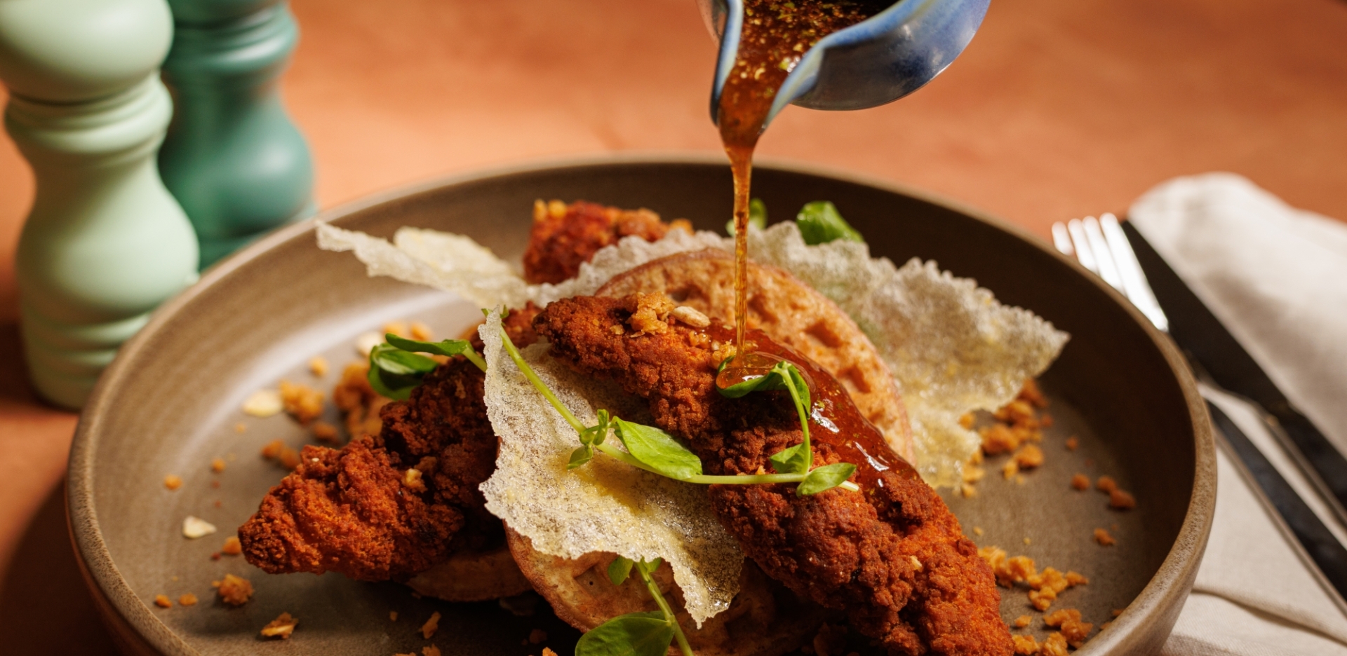 Hot BBQ Honey Chicken &amp; Waffles