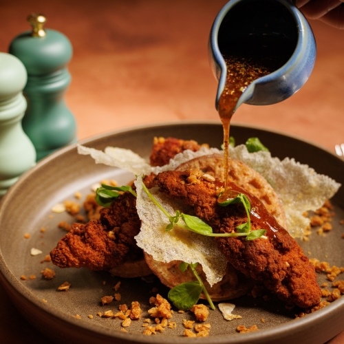 Hot BBQ Honey Chicken & Waffles