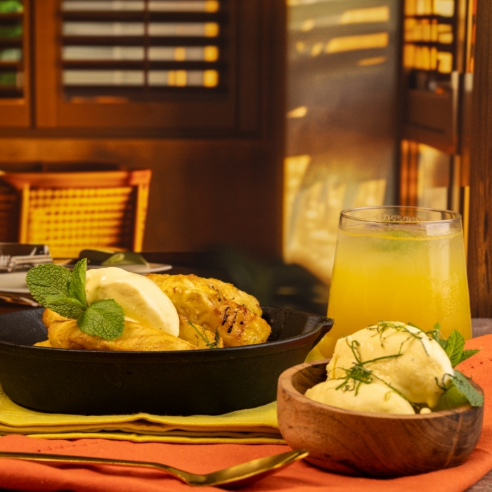 Jerk Glazed Pineapple with Rum Ice Cream