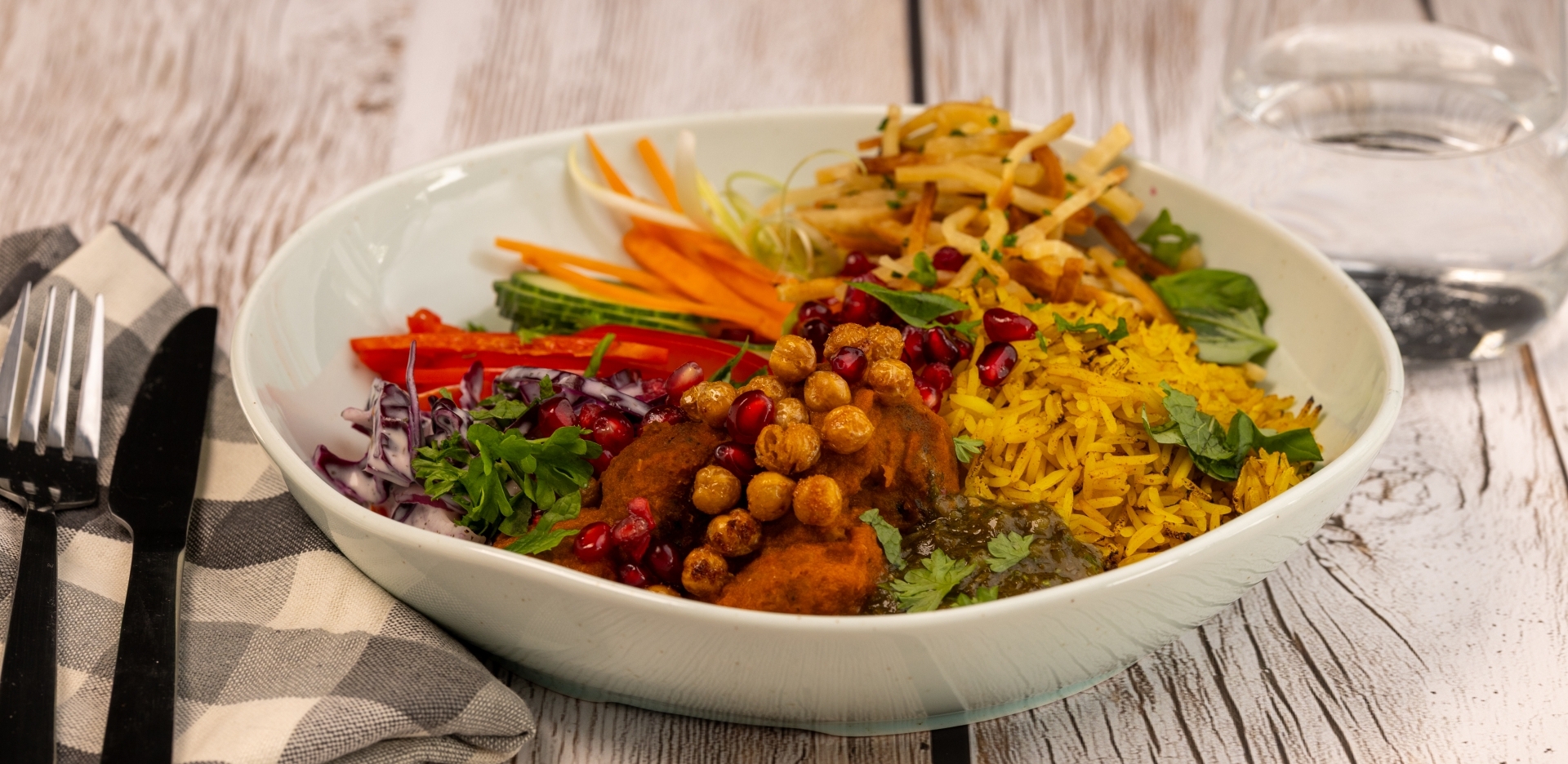 Persian Spiced Rice with Falafel Curry Bowl