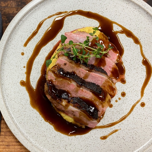 Spice-Crusted Duck Breast with Creamy Polenta