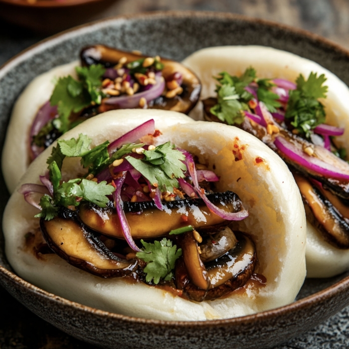Sticky mushroom bao buns