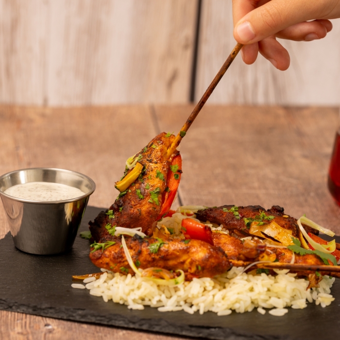 Tandoori Chicken Skewers with Smoked Onion Rice