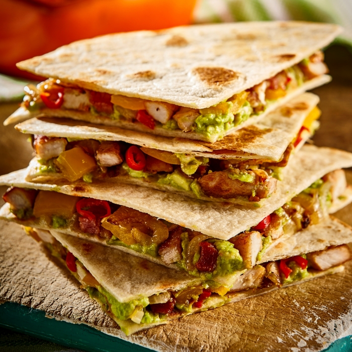 Turkey, Spinach, Avocado and Cream Cheese Quesadillas
